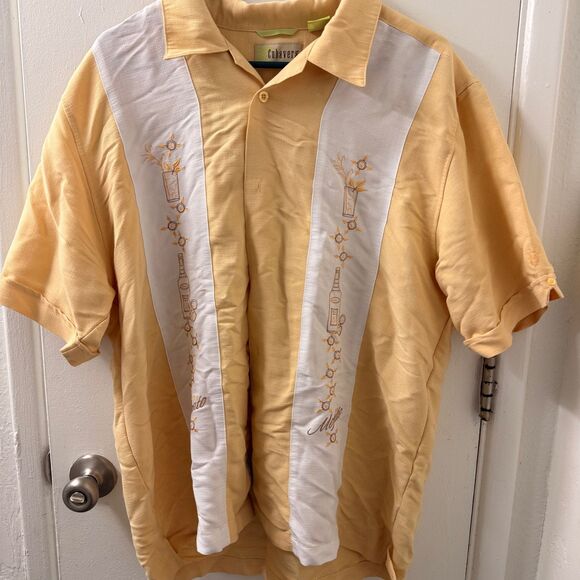 Cubavera Other - Cubavera Men's L Short Sleeve Camp Shirt Tropical Embroidered Yellow